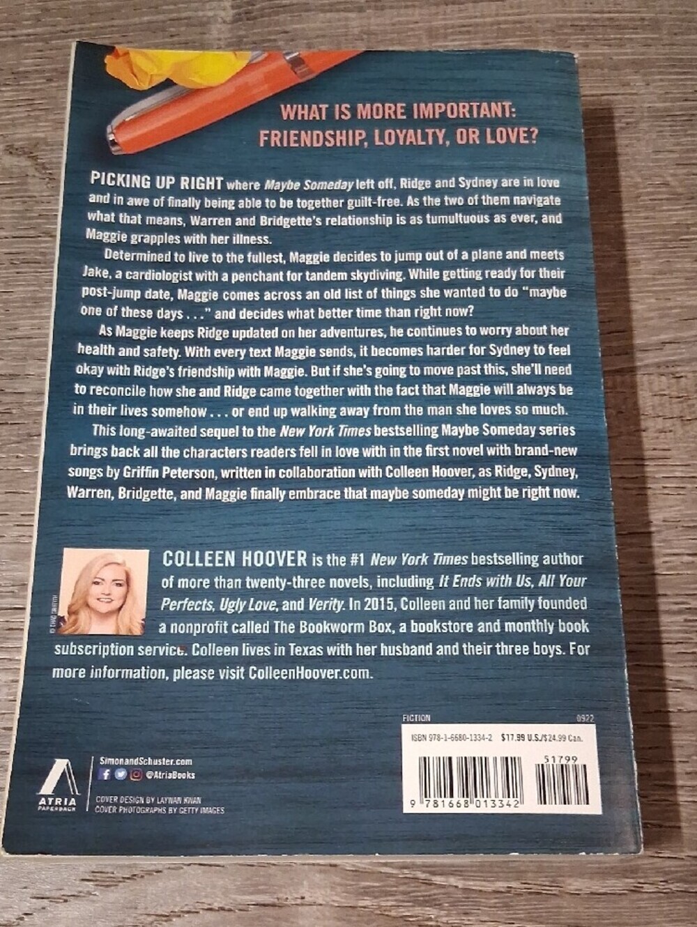 Maybe Now by Colleen Hoover - Blue Cover with Orange Accents - Picture 2 of 6